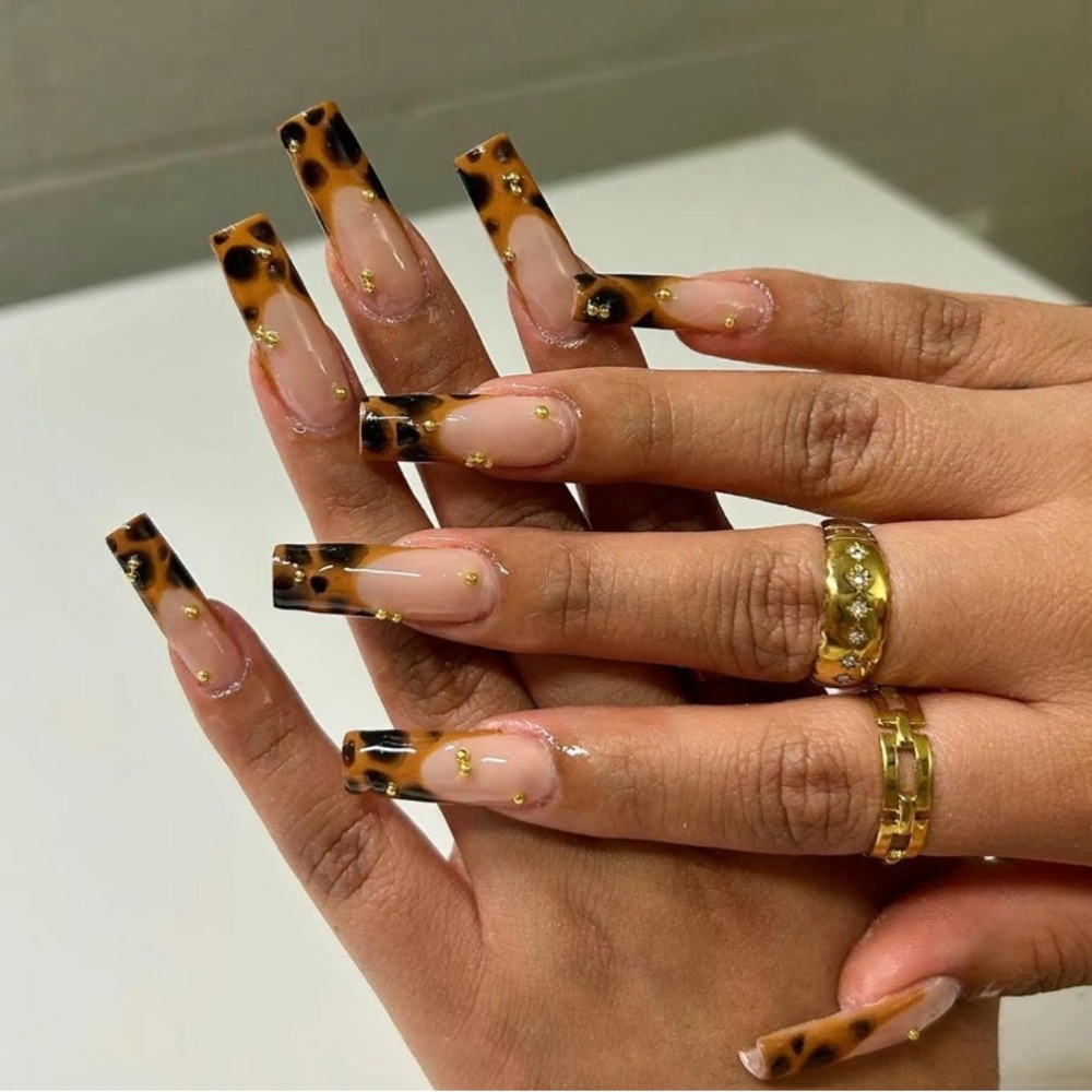 Leopard Colorblock Pattern Elegant Fake Nails with Nail File & Tape, 24pcs/set
